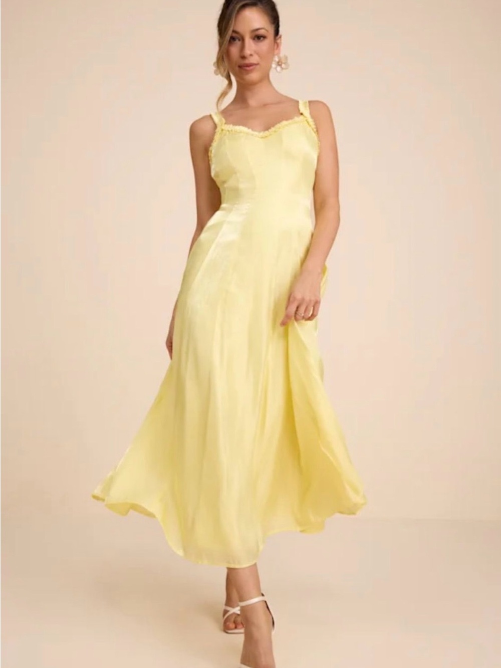 Yellow Spaghetti-Strap Lulus  Midi Dress